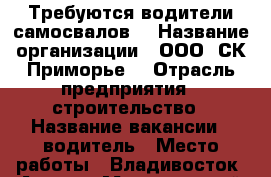 Требуются водители самосвалов! › Название организации ­ ООО “СК-Приморье“ › Отрасль предприятия ­ строительство › Название вакансии ­ водитель › Место работы ­ Владивосток, Артем › Минимальный оклад ­ 25 000 › Максимальный оклад ­ 40 000 › Возраст от ­ 25 › Возраст до ­ 50 - Приморский край, Владивосток г. Работа » Вакансии   